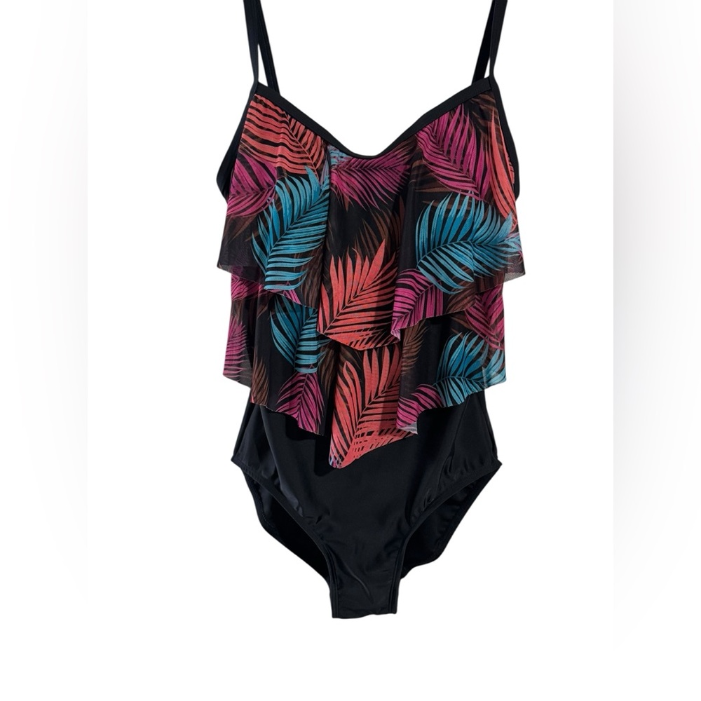 Tropical Ruffle One Piece Palm Leaf Flounce Swimsuit Size 10 Ibiza Swimwear